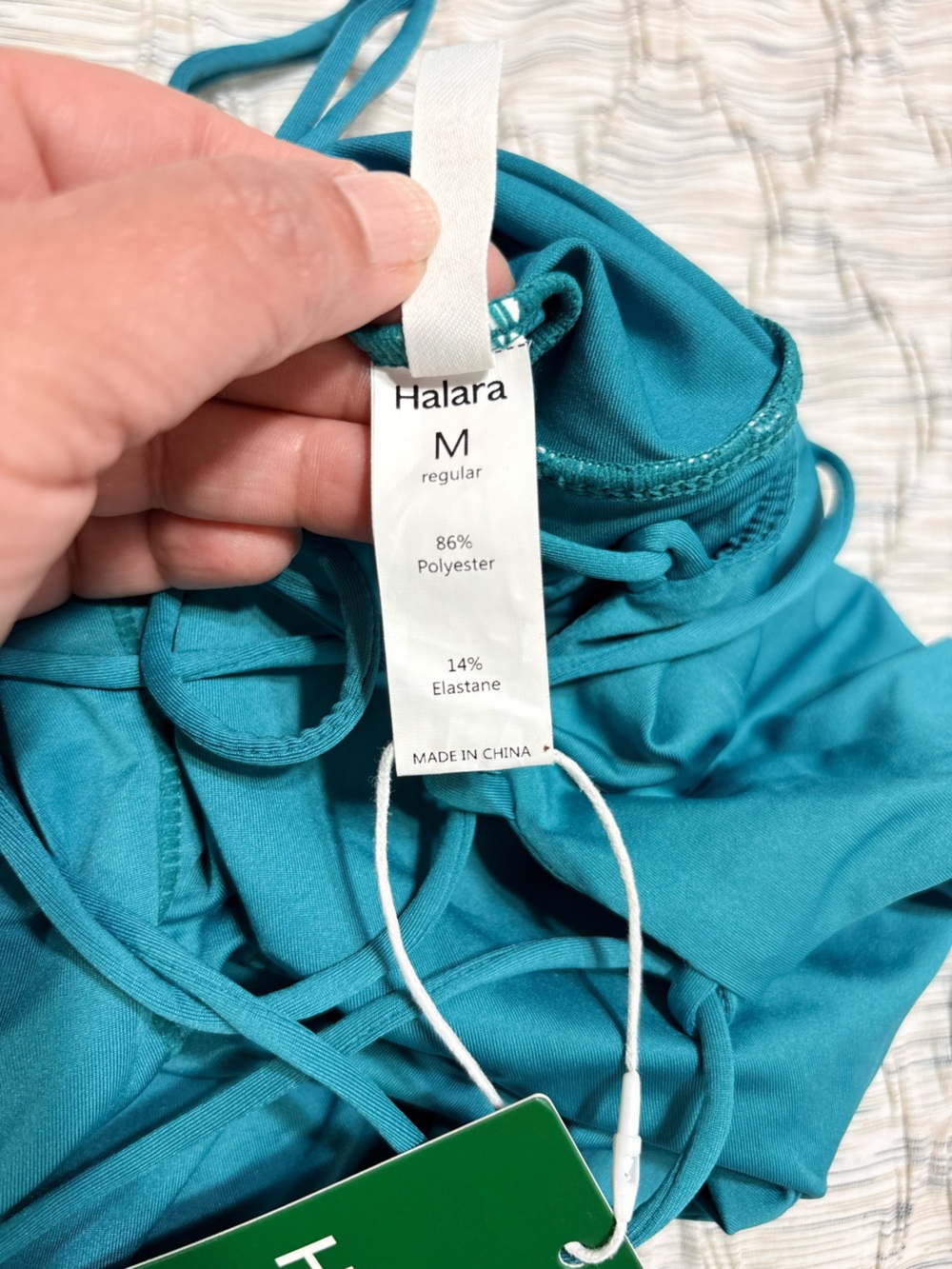 Halara Wide Leg Cowl Neck Crisscross Back Teal Removable Pads Jumpsuit NWT Sz M - Picture 9 of 13